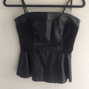BCBGeneration Faux Leather Strapless Peplum